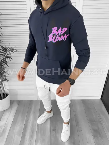 Hanorac barbati bleumarin cu imprimeu pe spate slim fit K082 84-2